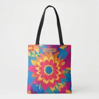 Customizable Name Vibrant Colors Stylish Floral  Tote Bag