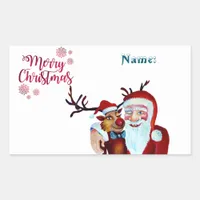 Watercolor Laughing Santa Claus Rudolf Smiling Cof Rectangular Sticker