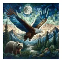 Mosaic Bear and Eagle in the Mountains Ai Art