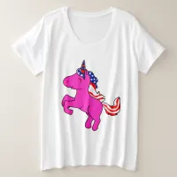 Unicorn Yarrow Pink Patriotic USA Flag Mane Art Plus Size T-Shirt