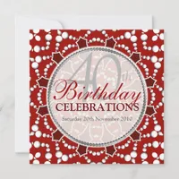 Birthday Bubbles Celebrations Red+White Invitation