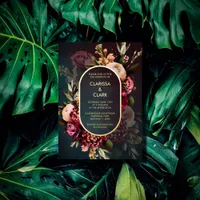 Dark Moody Bold Floral Marsala Wedding  Foil Invit Foil Invitation