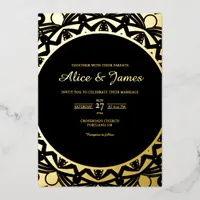 Circular Mandala Elegant Black Gold Foil Wedding Invitation