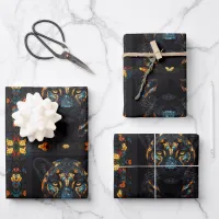 Large Mosaic Stained Glass Black Cat Wrapping Paper Sheets