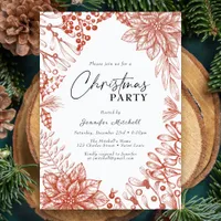 Elegant Botanical Watercolor Holly Christmas Party Invitation