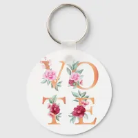 Peach Floral Elegant Feminine Go Vote Keychain