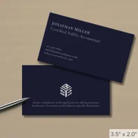 Simple Modern Navy Blue Gold Logo Business Card