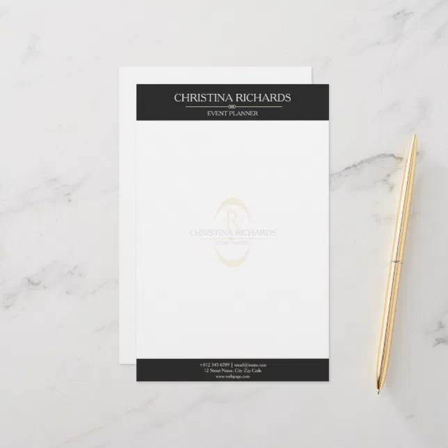 Monogram Black White Modern Elegant Business Stationery