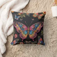 Vibrant Bohemian Butterfly Art Neon Oil-Painting Throw Pillow