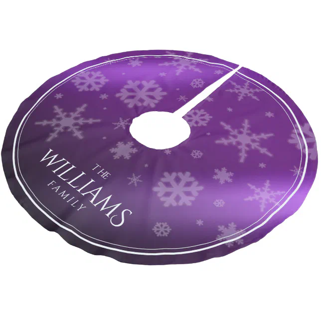 Festive Purple Foil Snowflakes Brushed Polyester Tree Skirt