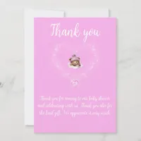 Snow Excited Pink Teddy Bear Baby Shower Thank You Card