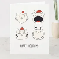 Adorable Happy Holdiays New Year Christmas Cats Card