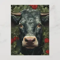 Cow in the Red Flowers Postcard