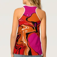 Funky Liquid Art Swirls Orange Pink Black White Tank Top