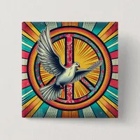 Boho Retro Dove and Peace Sign Button