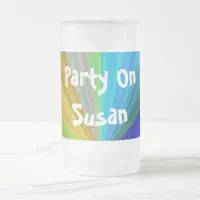 Rainbow Colors Party On Your Name Frosted Glass Beer Mug