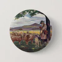 Shepherd and Sheep Vintage Pinback Button