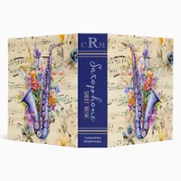 Monogram Floral Saxophone Sheet Music Organizer 3 Ring Binder