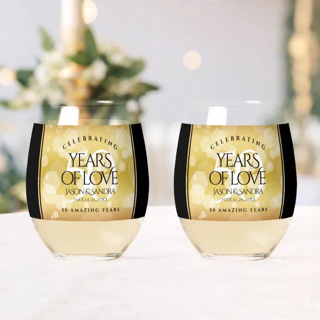 Elegant 50th Golden Wedding Anniversary Whiskey Glass