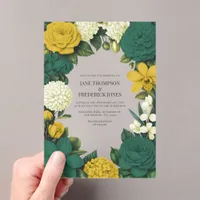 Emerald Green, Gold & Ivory Floral Wedding Acrylic Invitations