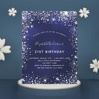 Budget 21st birthday navy blue silver invitation