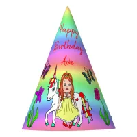 Red Haired Fairy and Unicorn Birthday Hat