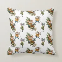 Cute Playful Mice Christmas Pattern Throw Pillow