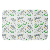 Whimsical Dragonflies and Dandelions Hand Drawn  Bath Mat