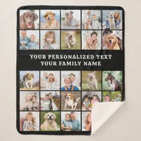 Simple Photo Collage Personalized 25 Picture Black Sherpa Blanket