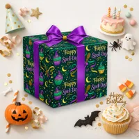 Spooky Green Witch Magic Birthday Wrapping Paper
