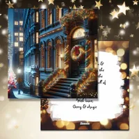 City Downtown Brownstone Building Christmas Holiday Card