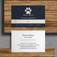 Navy And White Paw Print Logo Appointment Card