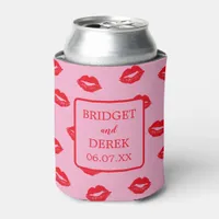 Red and Pink Kisses Personalised Wedding Can Cooler