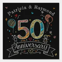 Chalkboard Doodles 50th Anniversary Personalized  Sign