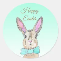 Happy  Easter Bunny Rabbit Watercolor Classic Round Sticker