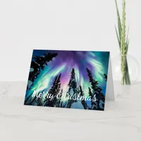 Northern Lights Winter Forest Merry Christmas Foil Holiday Card