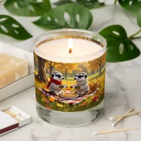 Cute Meerkats in Autumn Attire at a Picnic Scented Candle