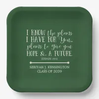 Modern Christian Bible Verse Green Graduation Paper Plates