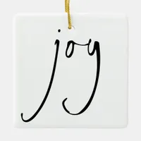 Minimalist Script Joy Christmas Black White Ceramic Ornament