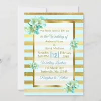 Blue and Gold Floral Wedding Invitations