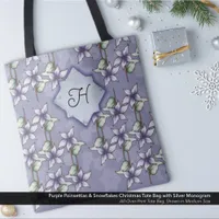 Purple Poinsettias & Snowflakes Christmas Monogram Tote Bag