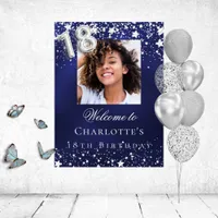 18th birthday blue silver stars photo welcome poster