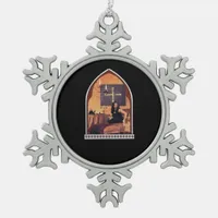 Whimsigothic Cathedral Window Classic Snowflake Pewter Christmas Ornament