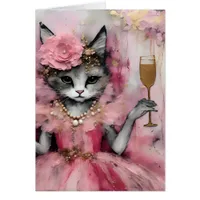 Cat in a Pink Dress with a Golden Drink