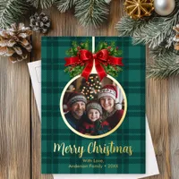 Christmas Ball Ornament Photo Buffalo Plaid Foil Holiday Postcard