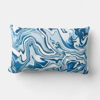  Blue Digital Fluid Art Marble Stripes  Lumbar Pillow