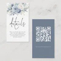 Modern Florals QR Code Dusty Blue Wedding Details Enclosure Card