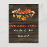 Barnwood Rustic Fall wedding Thank You Postcard