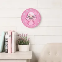 Pastel Pink Angel, Hot Pink And Gray Large Clock