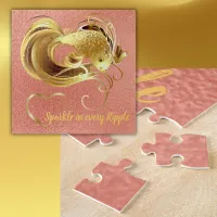 Gold goldfish on coral foil monogram | jigsaw puzzle